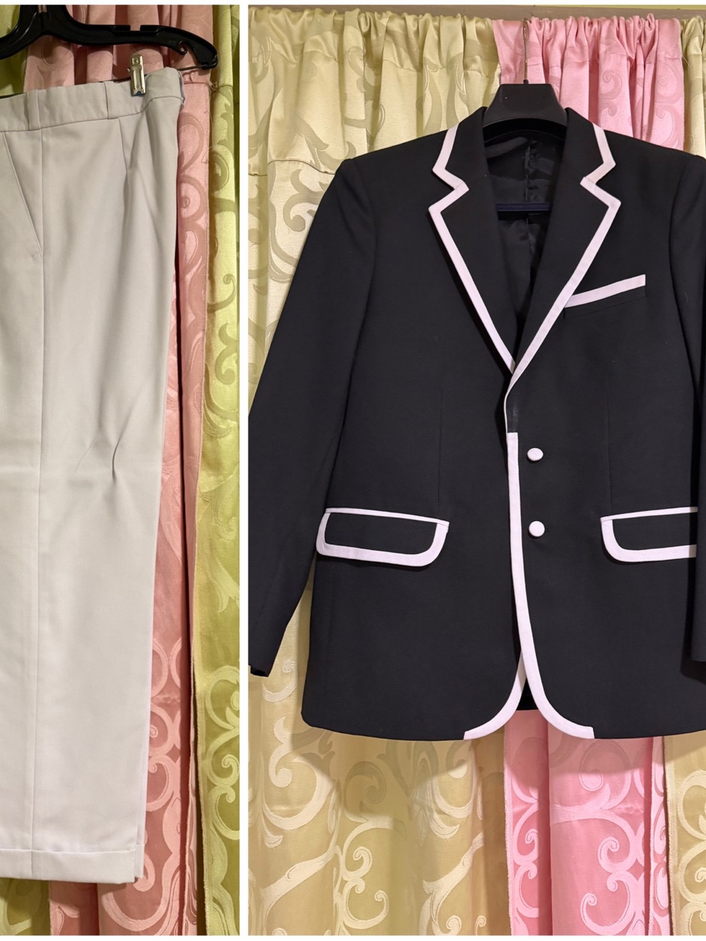 Black Blazer with White Trim and White Trousers - Contrast-Trim Sport Coat Set